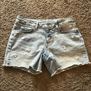 Women's Light Blue Denim Shorts with Floral Embroidery